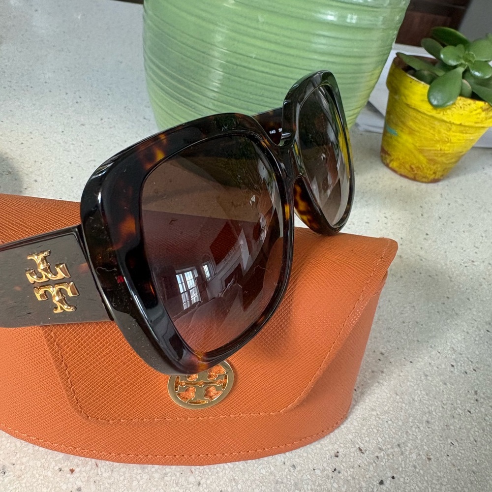 Tory Burch Tortoise Sunglasses with Bold Orange Case